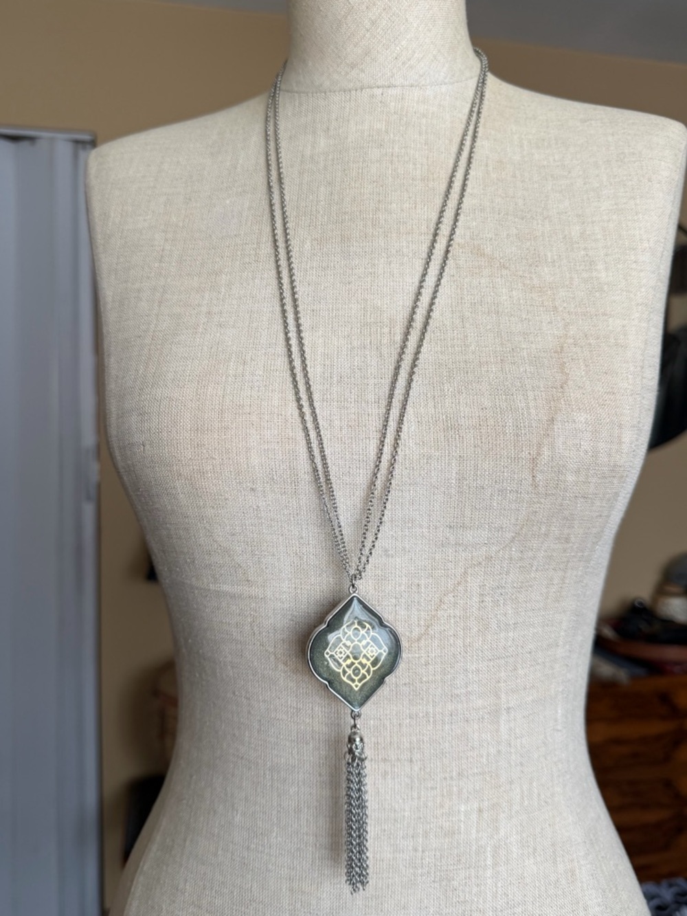 Charming Charlie Silver-Tone Geometric Tassel Pendant Necklace